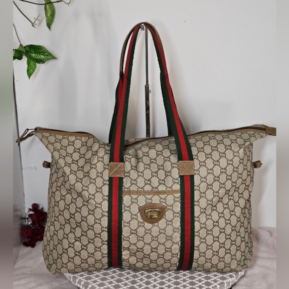 Gucci PVC Leather Sherry Line Tote Bag Duffle Bag - Picture 14 of 17